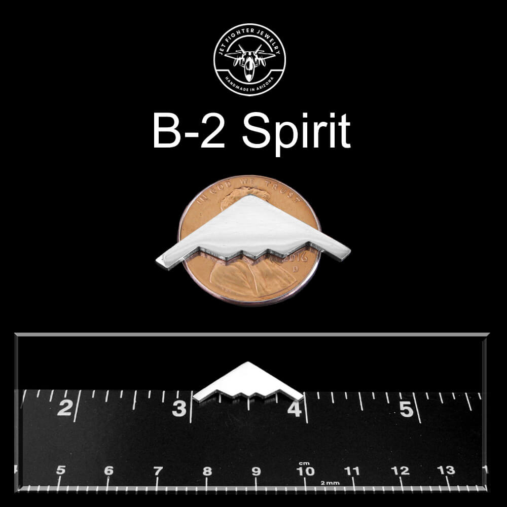Sterling silver B‑2 Spirit bomber airplane cuff links with penny and ruler for size reference – aviation jewelry for men