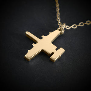 A-10 Warthog airplane pendant necklace handmade from 14k gold on chain