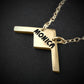 Gold B- 21 Raider Bomber Military aviation necklace with a pendant featuring the name 'Monica' on a black background