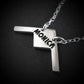 Sterling Silver B- 21 Raider Bomber Military aviation necklace with a pendant featuring the name 'Monica' on a black background