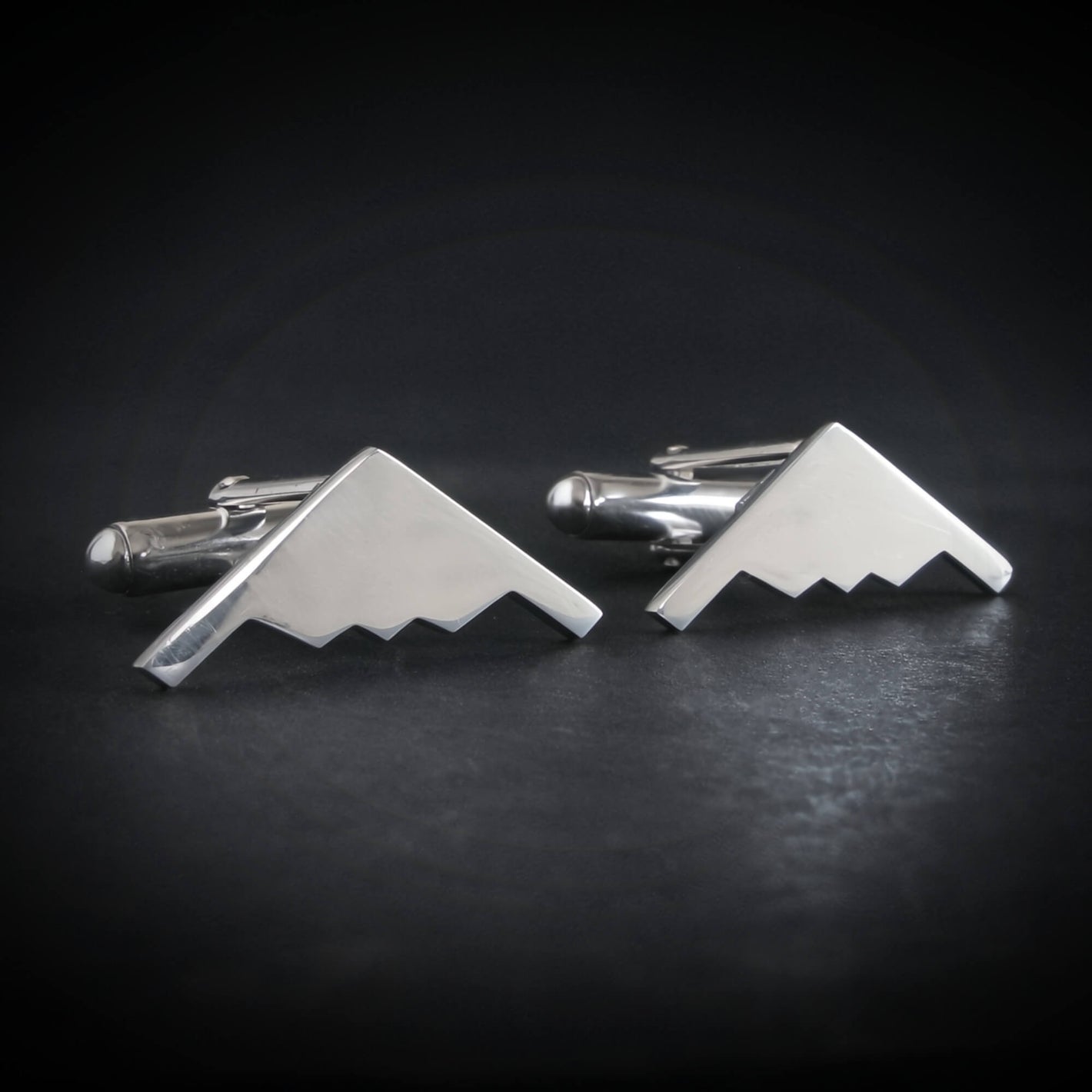 Sterling Silver B‑2 Spirit bomber jet airplane cuff links – handcrafted military aviation jewelry