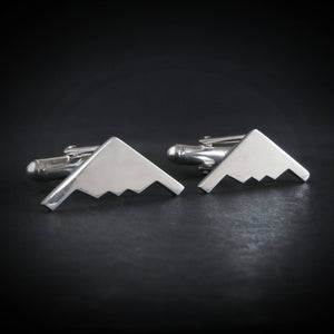 Sterling Silver B‑2 Spirit bomber jet airplane cuff links – handcrafted military aviation jewelry