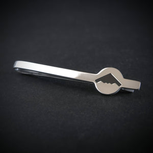 Silver tie clip with B-2 Spirit Military Bomber Jet on a black background