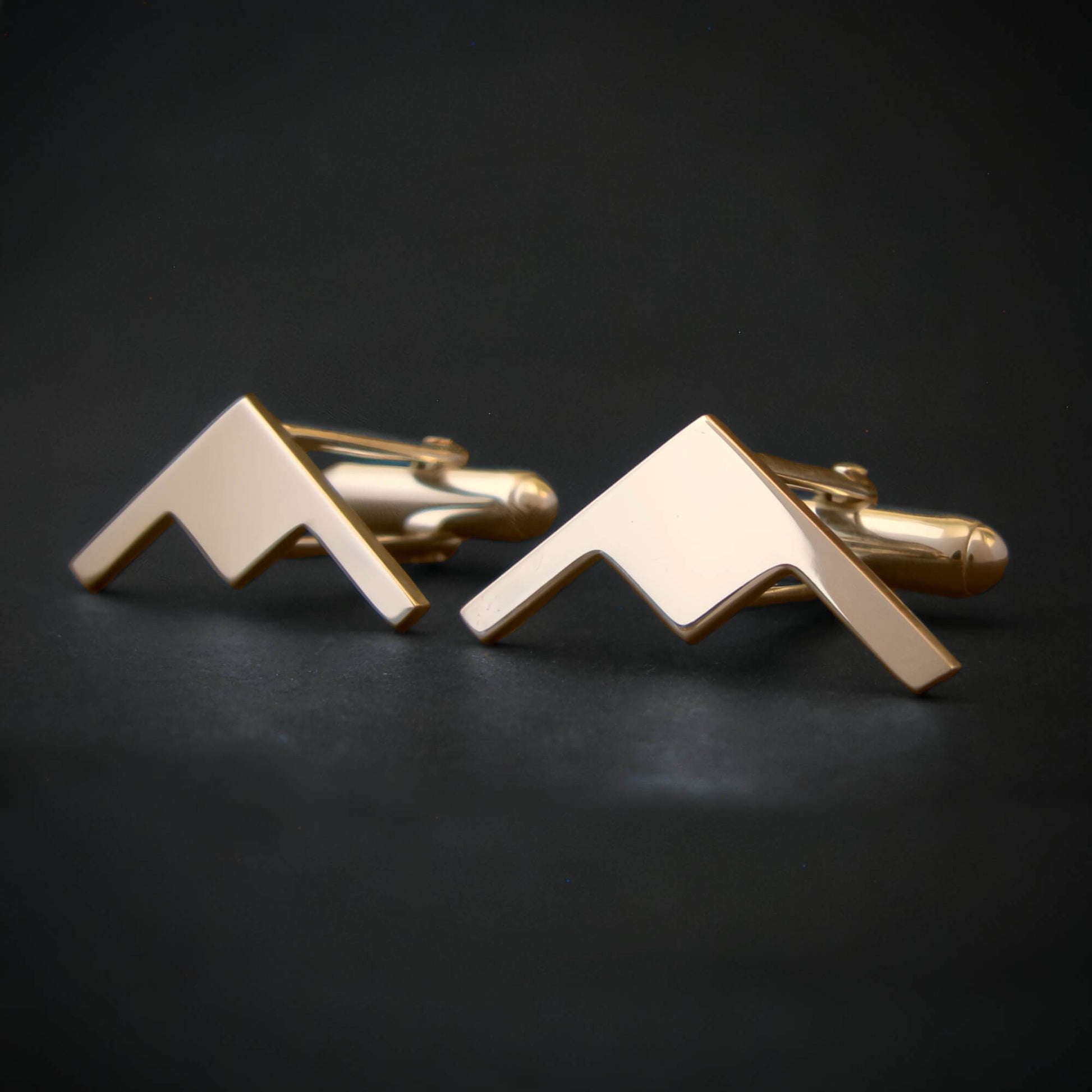 Polished gold B-21 Raider stealth bomber airplane cuff links for men’s aviation jewelry