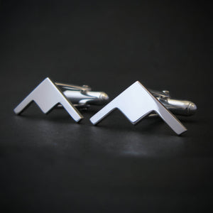 Polished B-21 Raider stealth bomber airplane cuff links in sterling silver