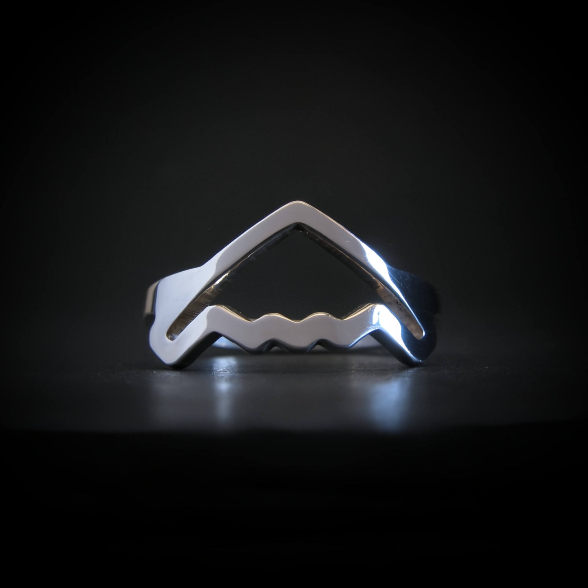 B-2 Spirit Bomber Jet Silver Ring Military Jewelry on a dark background