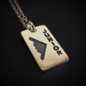 Handmade 14k gold B‑2 Spirit stealth bomber pendant necklace with “Junior” engraving – military aviation jewelry gift