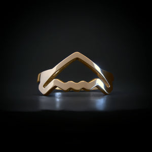 B-2 Spirit Bomber Jet Gold Ring Military Jewelry on a dark background
