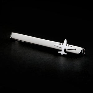 Sterling silver C-130 Hercules tie bar on dark background, military aviation accessory