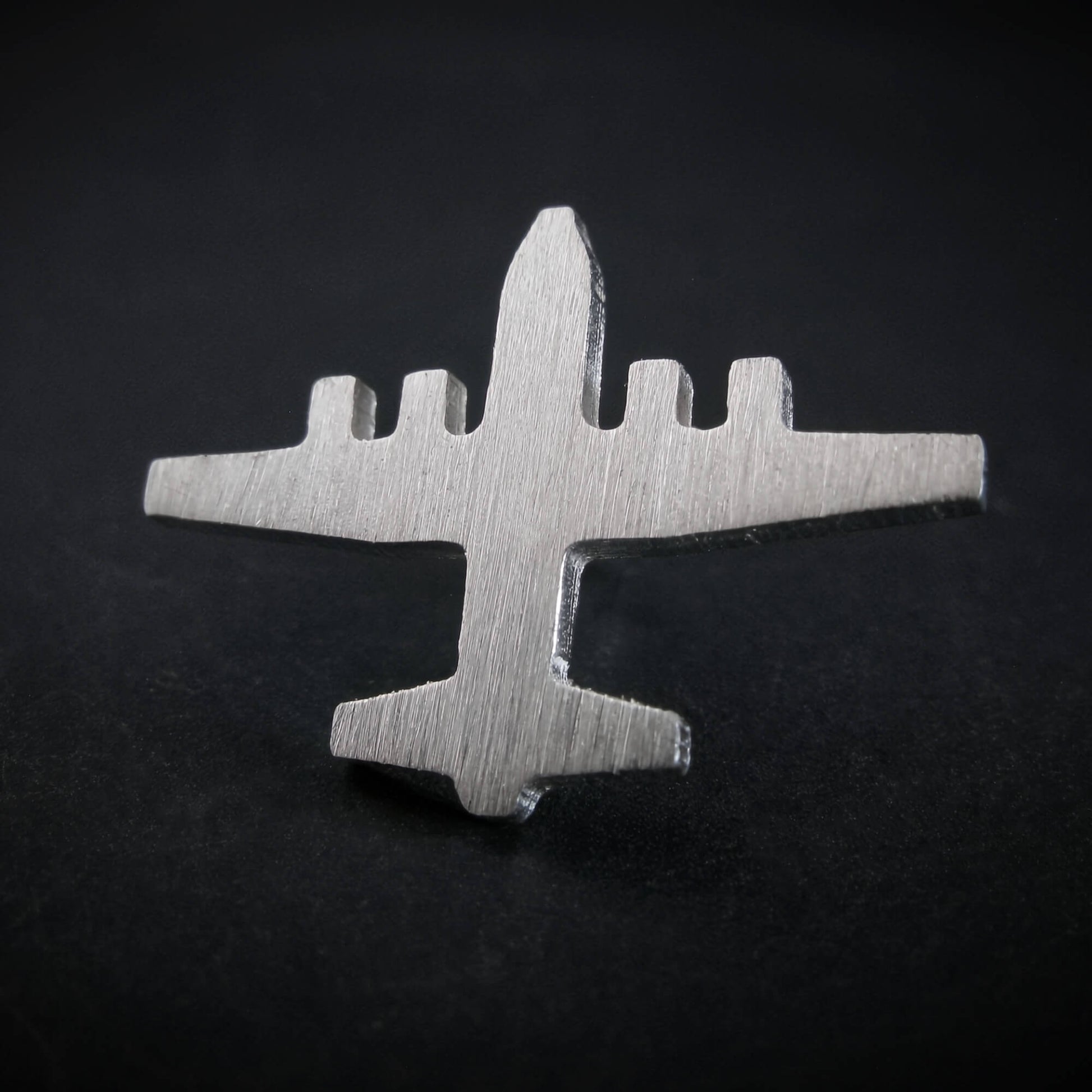 Brushed sterling silver C-130 Hercules transport plane tie tack – handmade aviation accessory