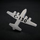 Handcrafted C-130 Hercules airplane tie tack in brushed sterling silver – military aviation jewelry