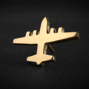 14k Yellow Gold C-130 Hercules airplane silhouette tie tack – handcrafted military aviation jewelry