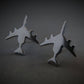 Oxidized Sterling Silver E-3 Sentry military jet airplane shaped stud earrings on a black background
