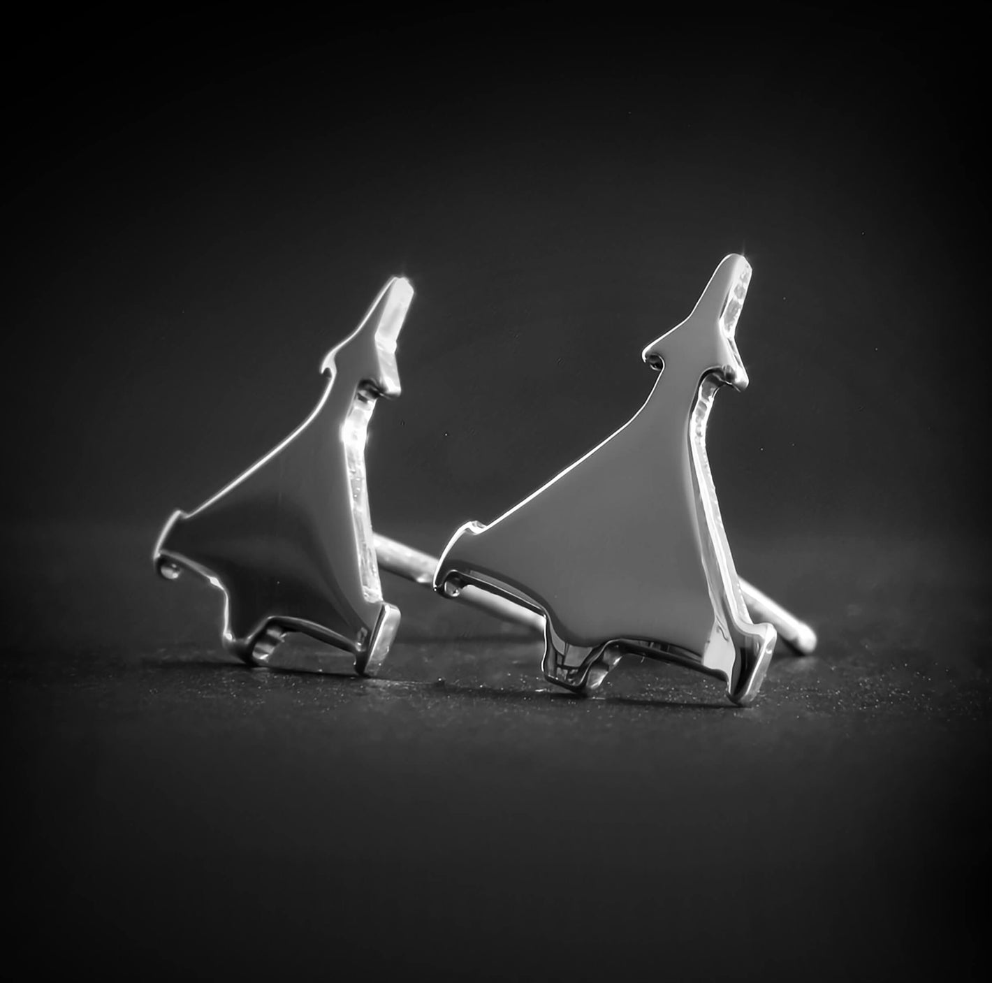 Eurofighter Typhoon jet stud earrings in polished sterling silver – handmade aviation jewelry