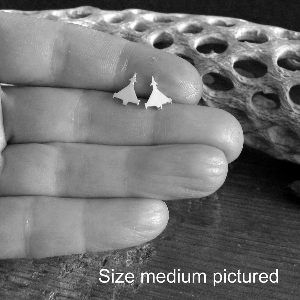 Eurofighter jet stud earrings – medium size pictured in hand
