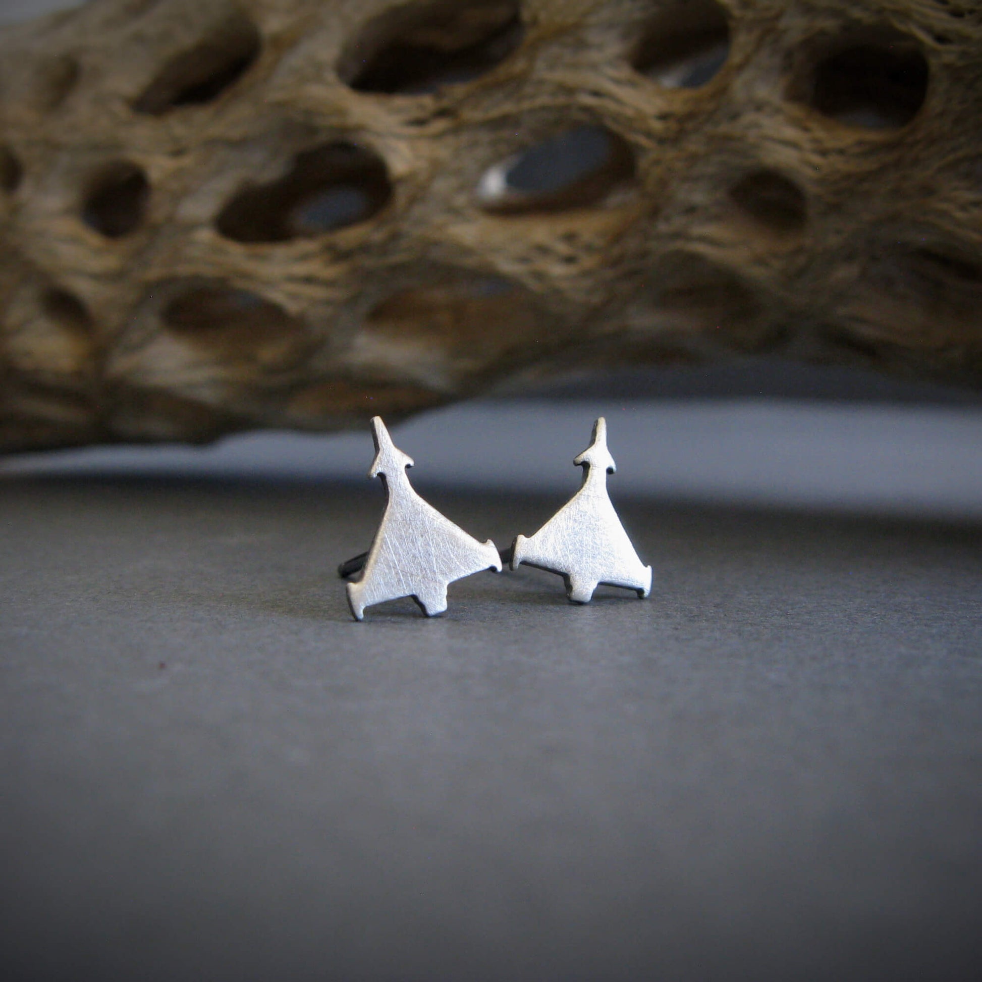 Antiqued sterling silver Eurofighter jet stud earrings