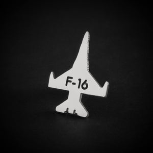 Sterling silver F-16 jet tie tack with custom engraving – USAF fighter pilot lapel pin – custom military jet jewelry for aviation fans
