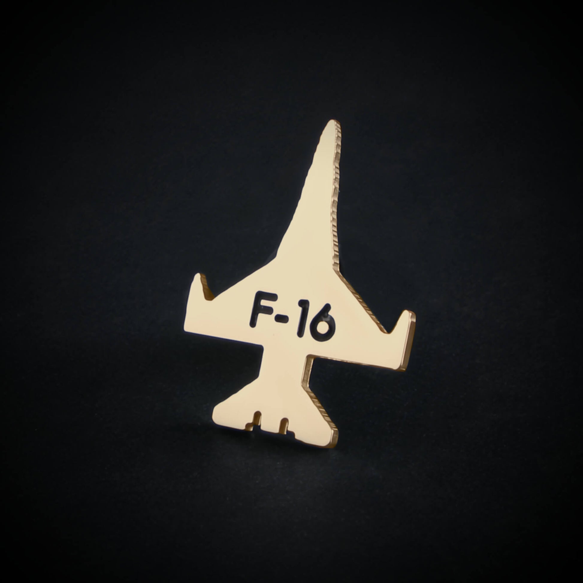 Gold F-16 jet tie tack with custom engraving – USAF fighter pilot lapel pin – custom military jet jewelry for aviation fans