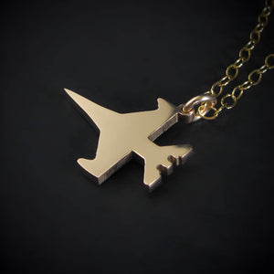 14k gold F-16 Fighting Falcon pendant necklace – luxury military jet jewelry for aviation lovers and Air Force gift giving