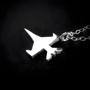 Polished sterling silver F-16 Viper Military jet fighter necklace pendant