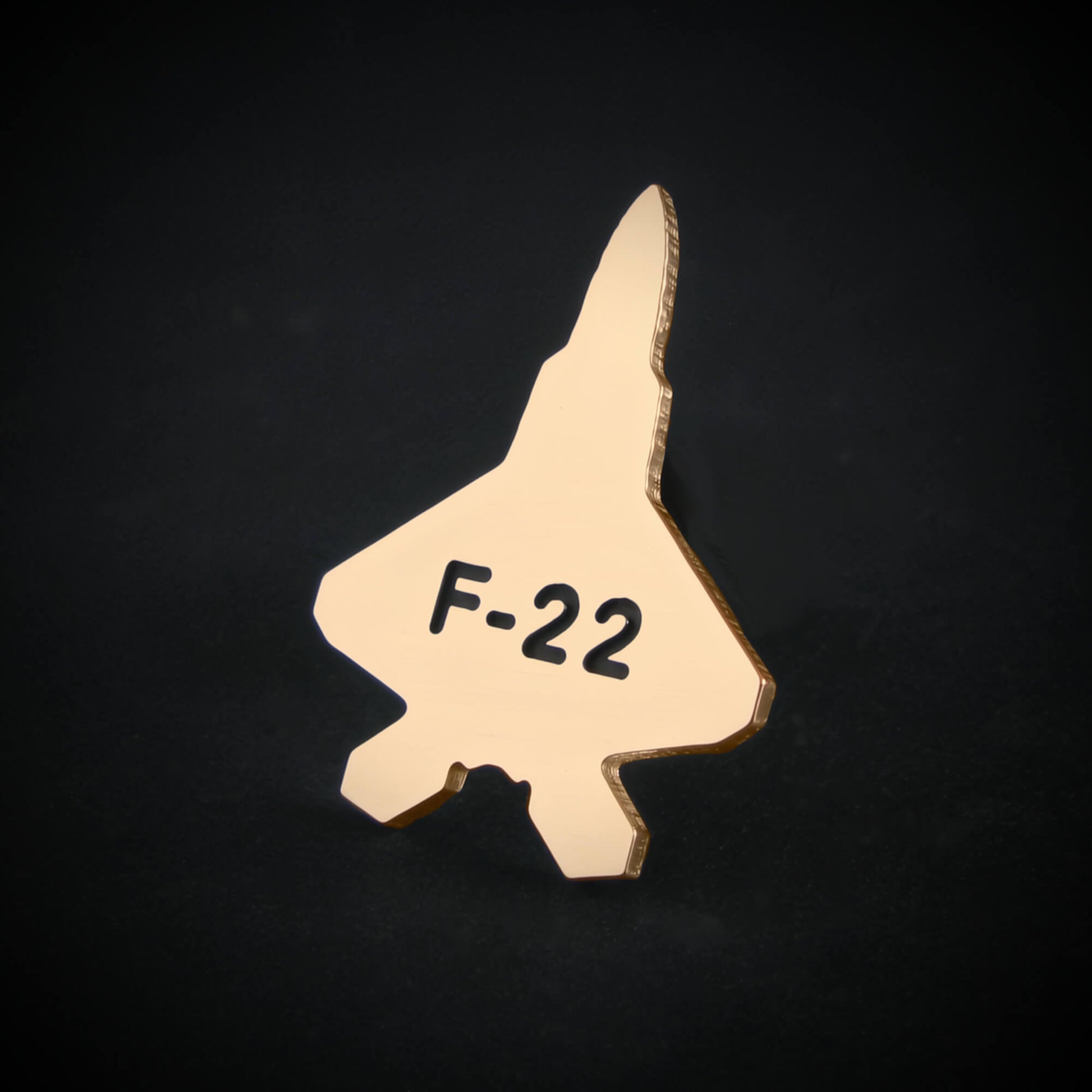 14k gold F-22 Raptor tie tack with engraved label – military stealth jet lapel pin – made in USA aviation gift