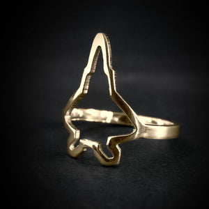 14k Gold F‑22 Raptor military fighter jet silhouette ring – handcrafted aviation jewelry