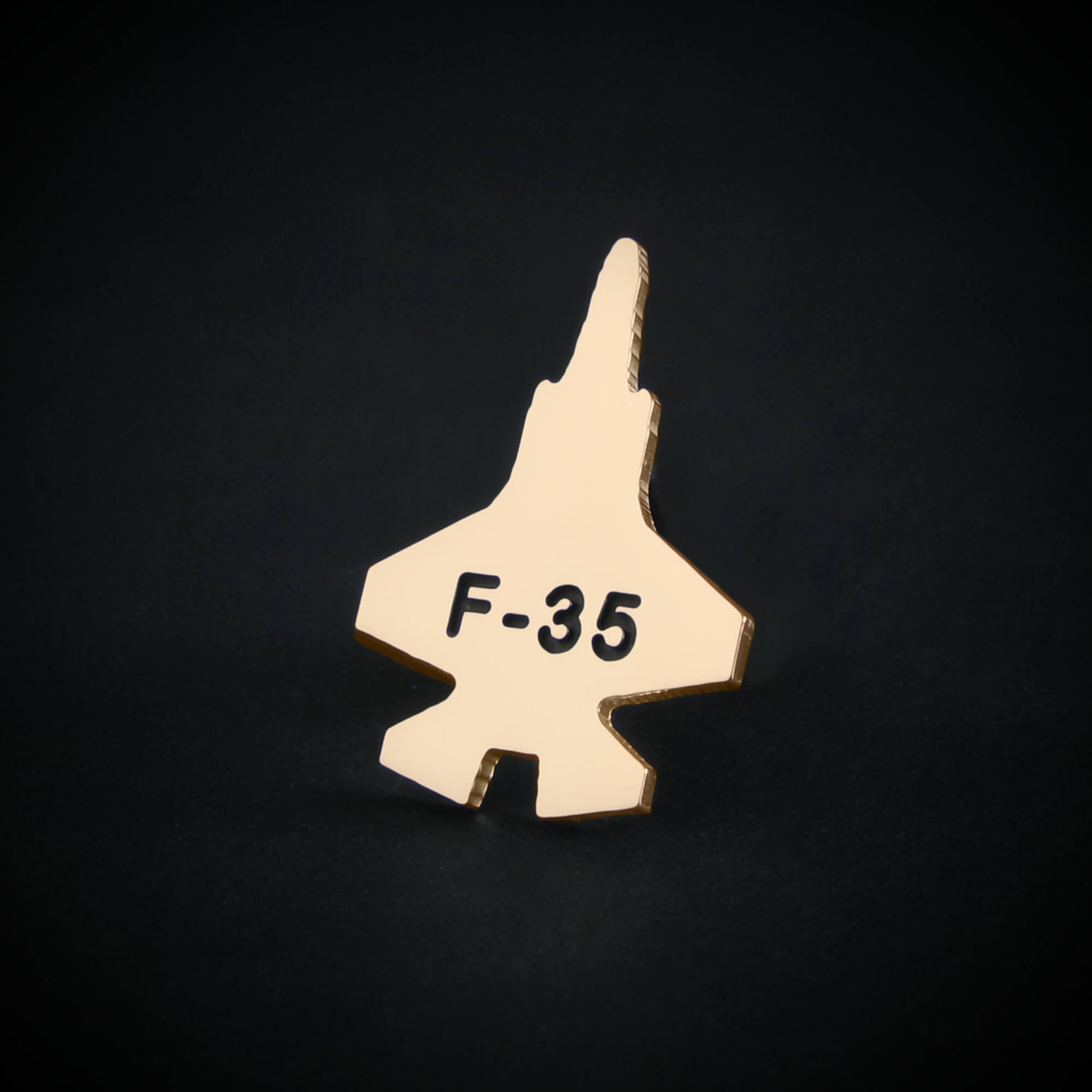 Engraved 14k gold F-35 tie tack – multirole stealth fighter lapel pin – handmade in the USA