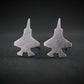 Antiqued F-35 jet shaped stud earrings with a dark background