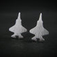 Matte-finished F-35 jet silhouette stud earrings with a brushed texture