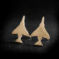 14 k Gold F-4 Phantom Military Jet airplane shaped earrings on a black background