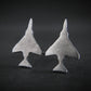 Antiqued Sterling Silver F-4 Phantom Military Jet airplane shaped earrings on a black background