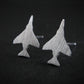 Brushed Sterling Silver F-4 Phantom Military Jet airplane shaped earrings on a black background