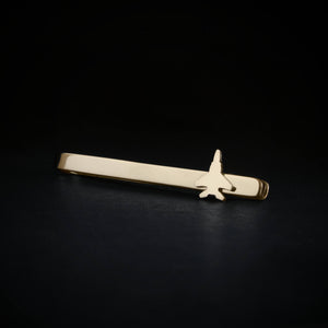 14k gold F-15 Eagle fighter jet tie bar, handcrafted military pilot gift