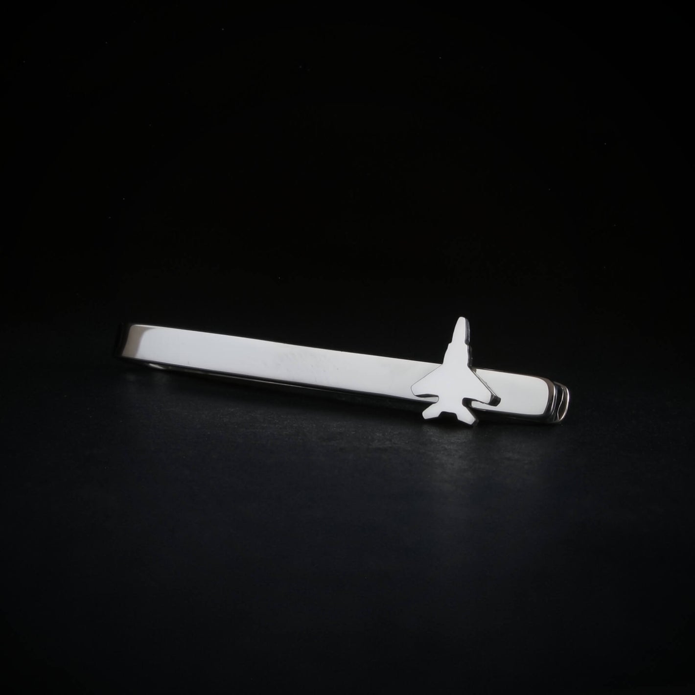 F-15 Eagle jet fighter tie bar in sterling silver, handmade aviation jewelry
