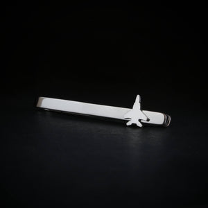 F-15 Eagle jet fighter tie bar in sterling silver, handmade aviation jewelry