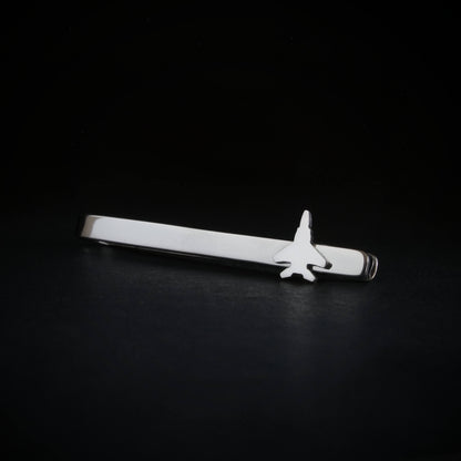 F-15 Eagle jet fighter tie bar in sterling silver, handmade aviation jewelry