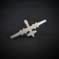 Silver MQ-9 Reaper military drone airplane tie tack on a black background