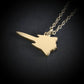 SR-71 Blackbird military jet pendant necklace in 14k gold on chain, aviation jewelry handmade in USA