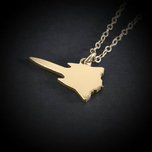 SR-71 Blackbird military jet pendant necklace in 14k gold on chain, aviation jewelry handmade in USA