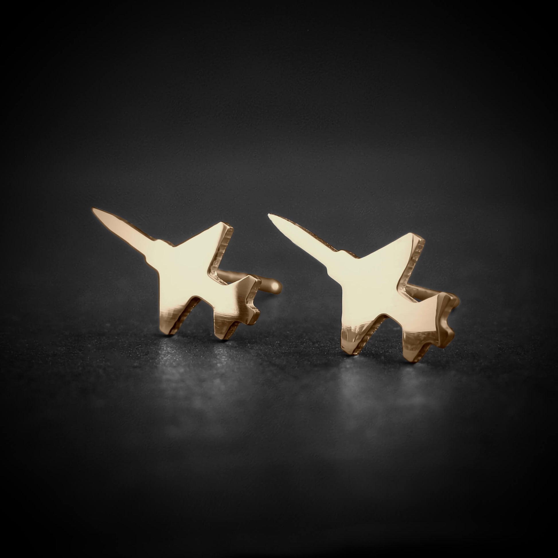 14k gold T-38 Talon jet earrings – handcrafted aviation studs for pilots and jet fans