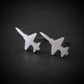 Matte brushed sterling silver T-38 Talon earrings – jet-shaped minimalist studs