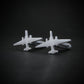 Silver U-2 Dragon Lady Military airplane-shaped cufflinks on a black background