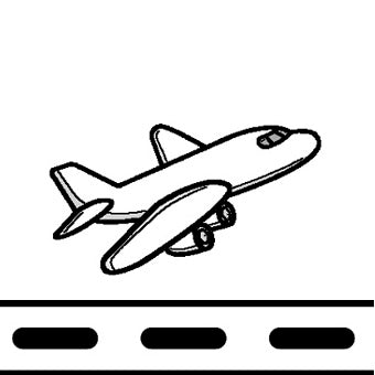Simple black line drawing of an airplane on a white background