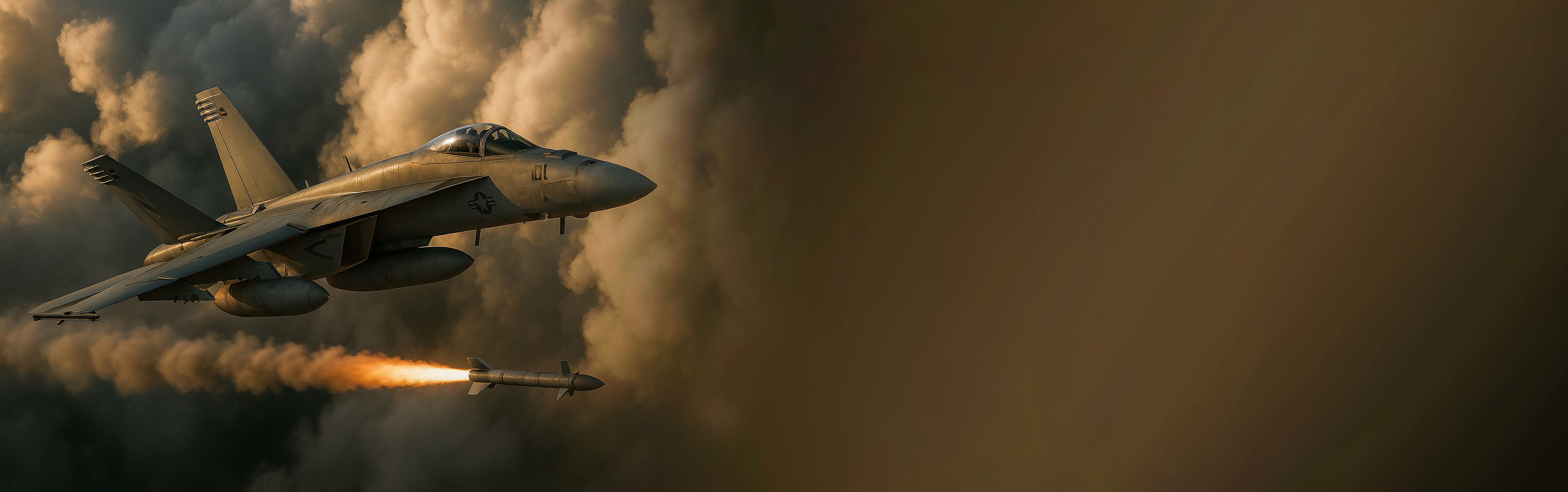 Fighter jet releasing a missile with a dark background