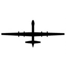Black silhouette of a mq9 reaper drone on a white background