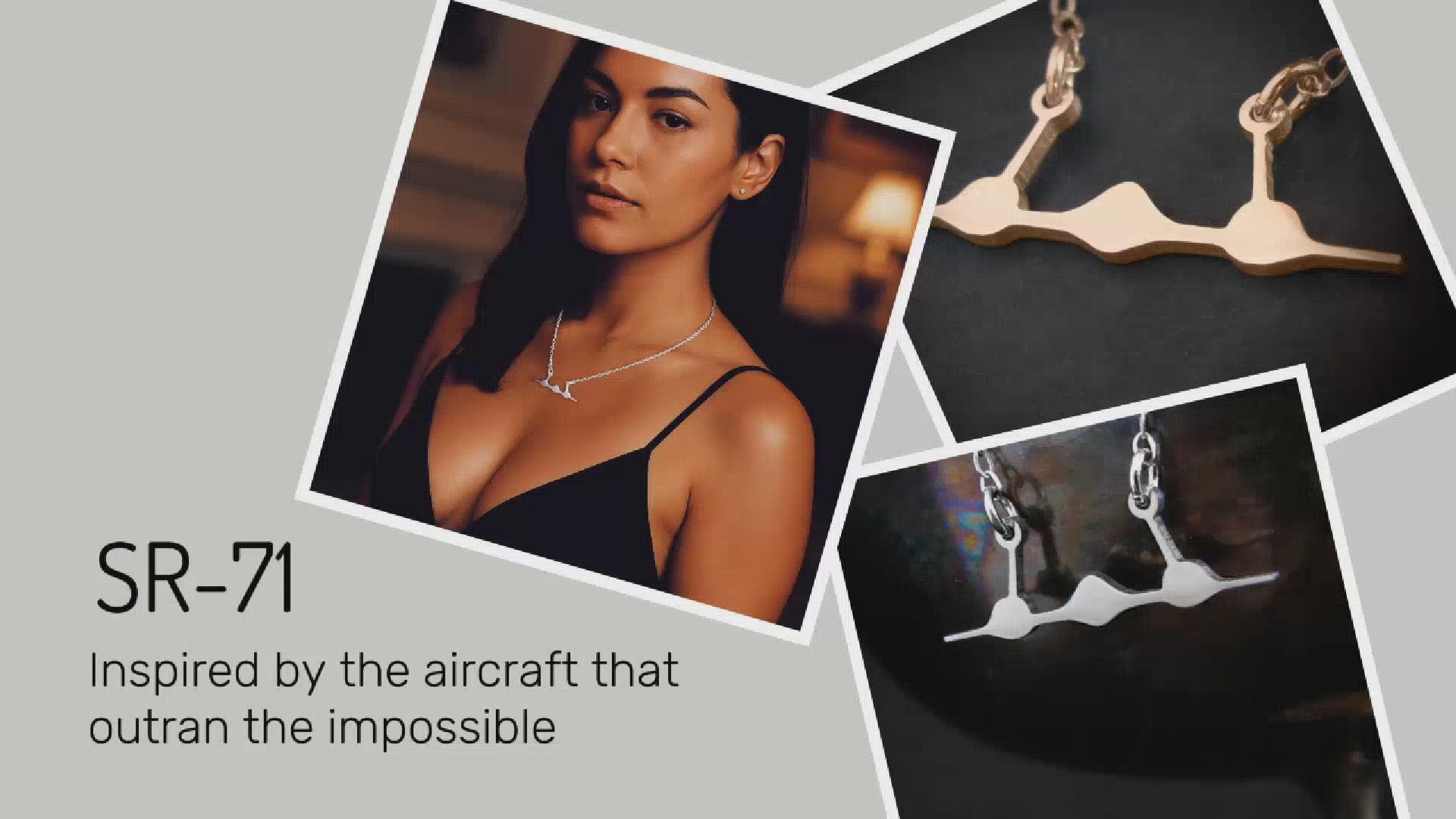 Load video: Video of a SR-71 necklace made from sterling silver against a black background.