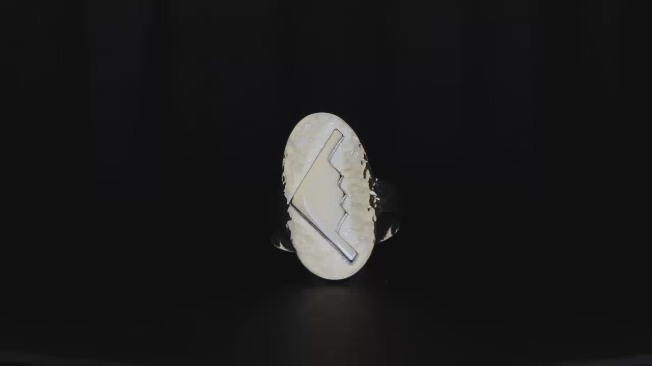 Load video: F-22 Fighter Jet outline sterling silver ring shown on a turntable with a dark background