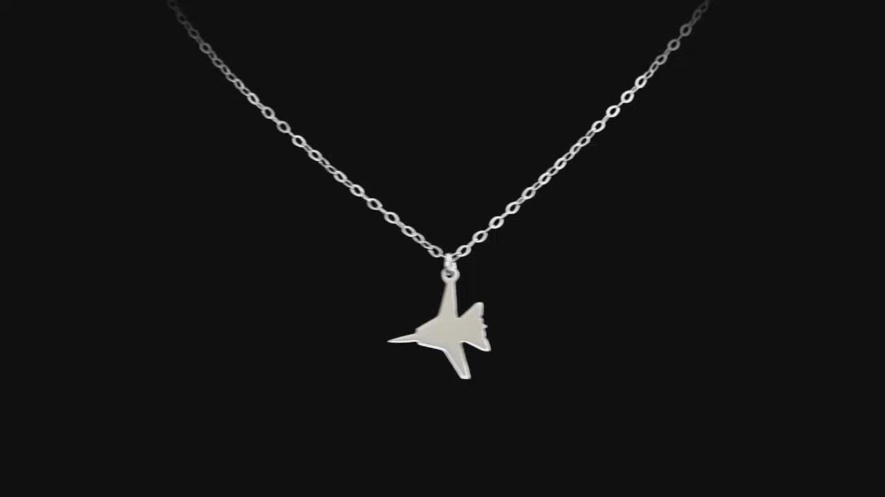 F-14 Tomcat Military Airplane Jet Fighter Silver Pendant Necklace going back and forth on turntable