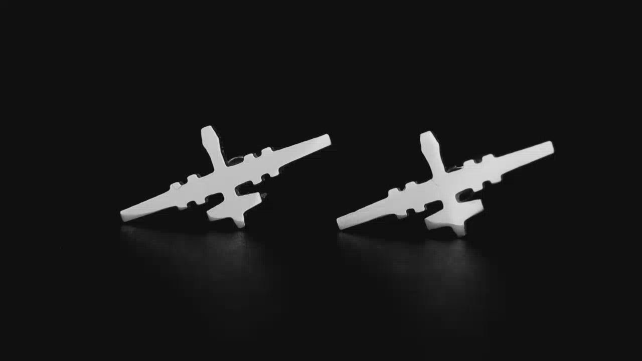 video of MQ-9 cuff links made from sterling silver made by Jet Fighter Jewelry on a black background
