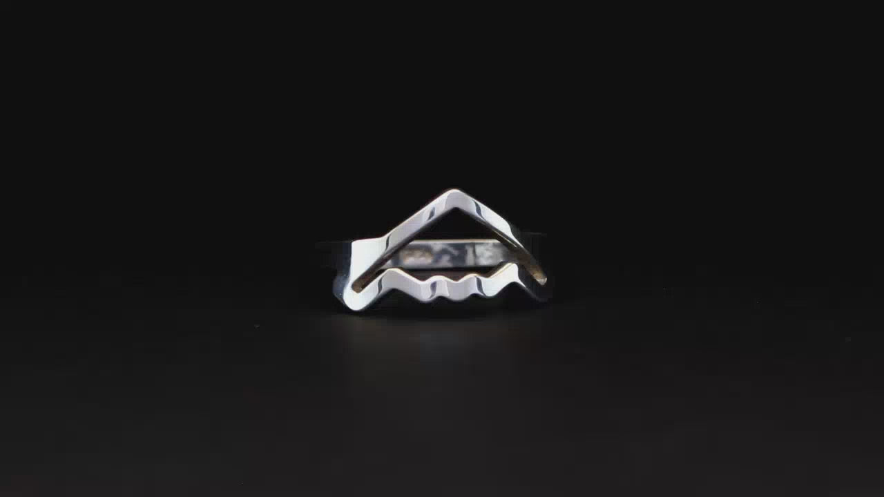 Load video: F-22 Fighter Jet outline sterling silver ring shown on a turntable with a dark background